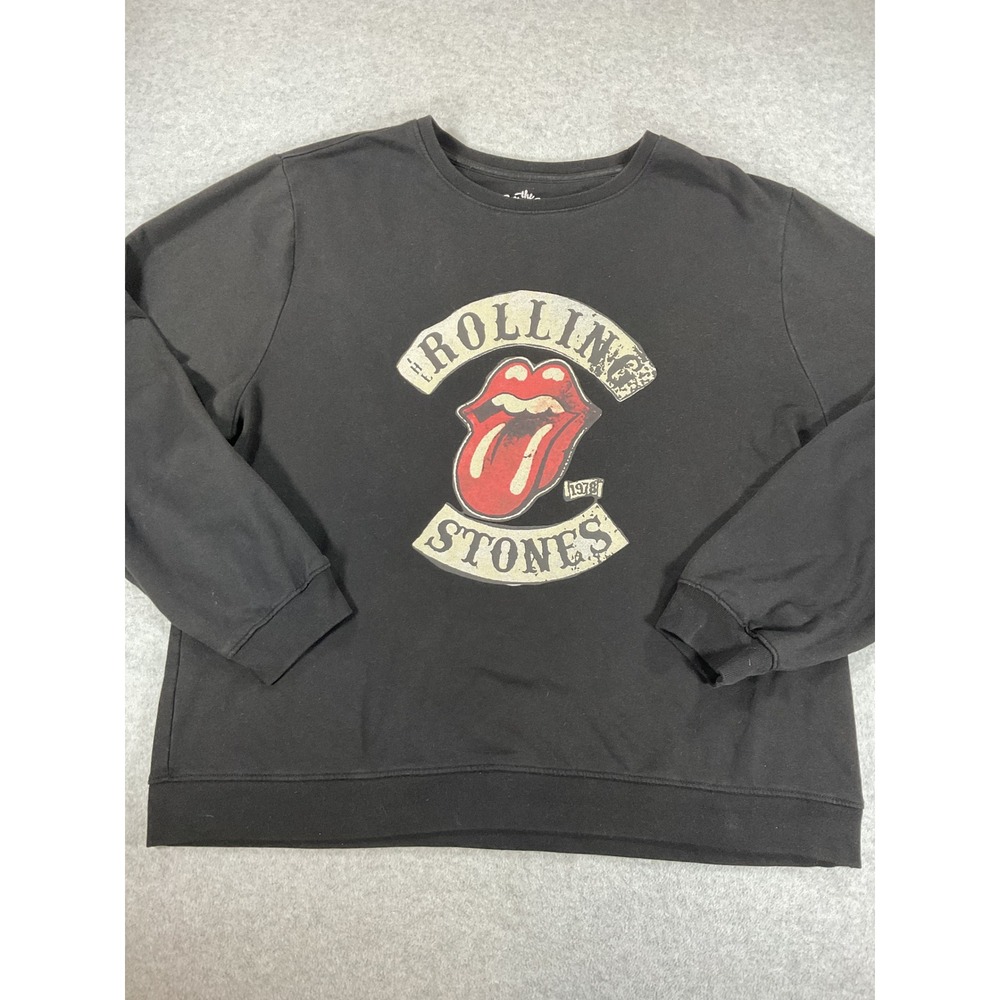 Rolling Stones Graphic Sweatshirt XL Black 1978 Tour Logo Fleece Pullover 2992